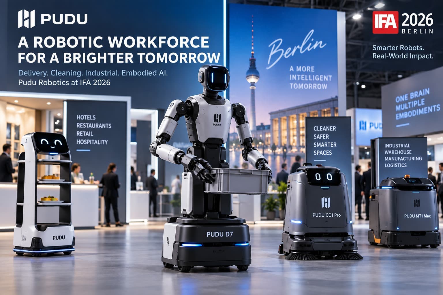 Pudu Robotics Brings Its Robot Workforce to Europe: From the D7 Semi-Humanoid to Delivery and Cleaning Robots