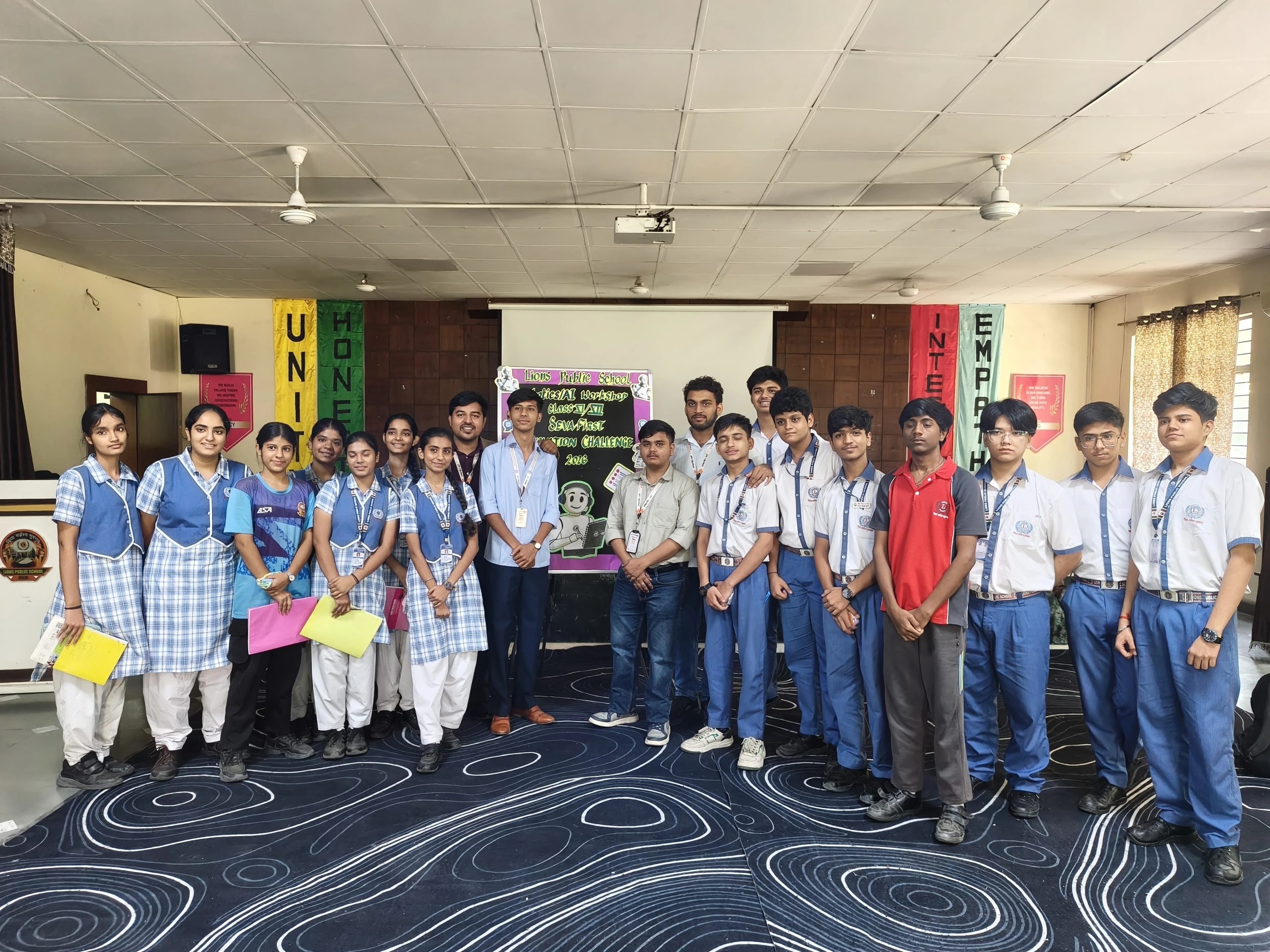 Students attending a practical data, AI, semiconductor and core electronics workshop at Lions Public School. photo 1
