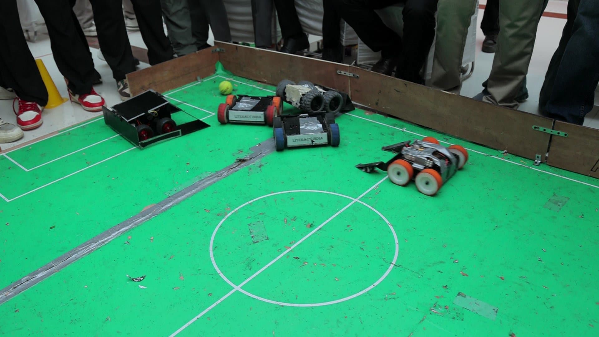 Students competing with self-built soccer robots at Robo Goal India 2026 in Noida photo 1