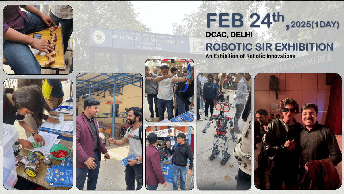 Students and participants exploring robotics innovations at the Robotic Sir exhibition at DCAC Delhi