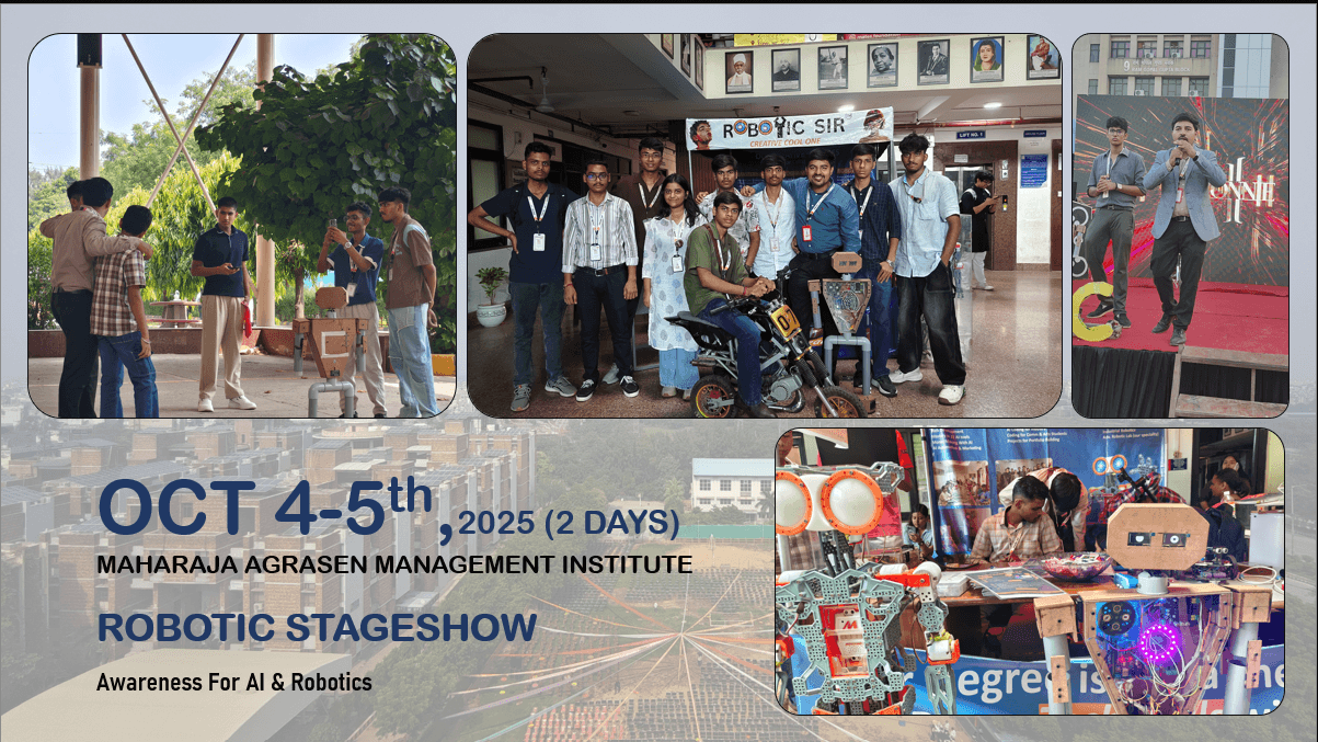 Robotic Sir AI and robotics stageshow with students at Maharaja Agrasen Management Institute Delhi
