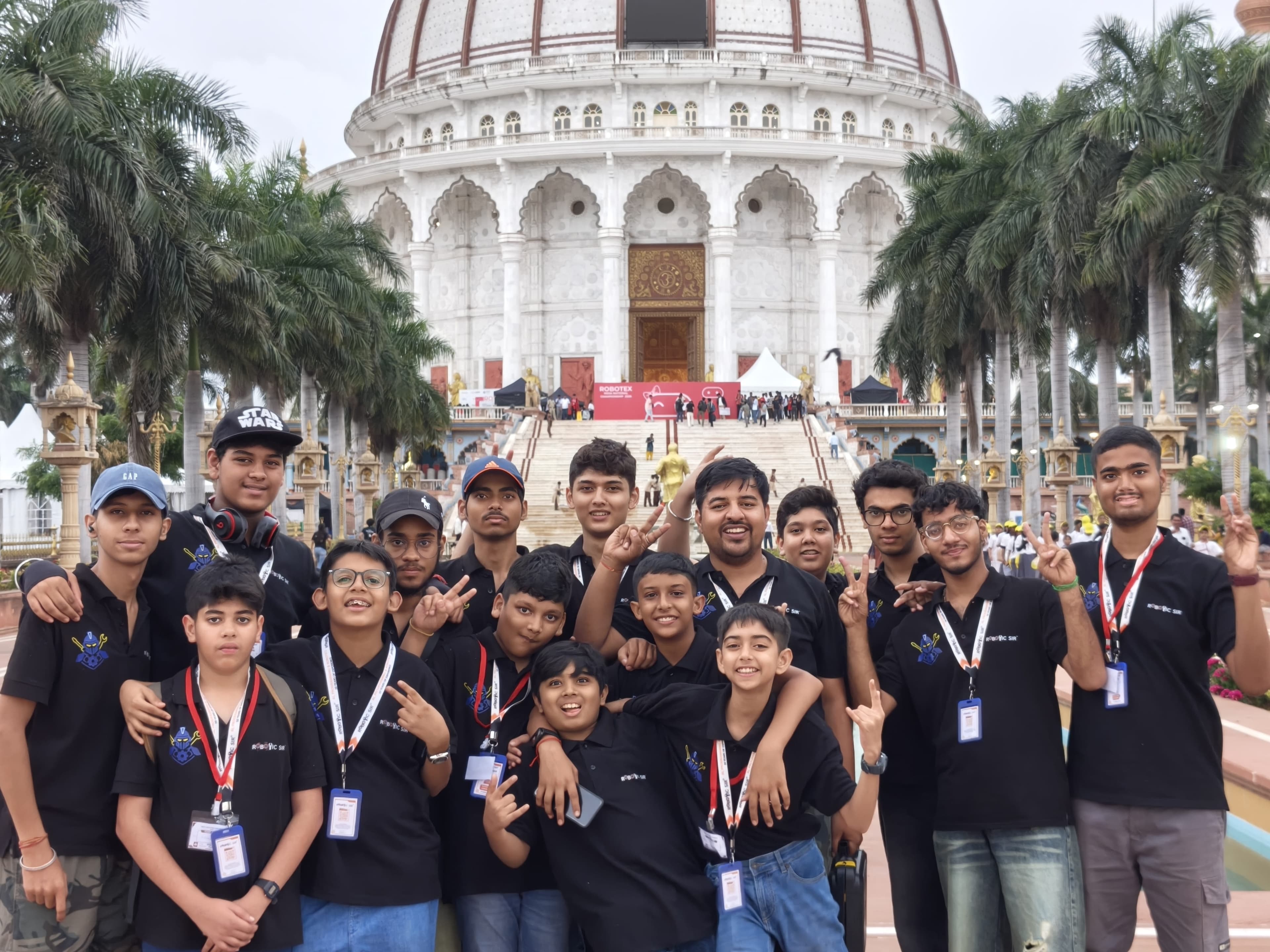 Robotic Sir AI India's delegation competing at the Robotex India National Robotics Championship 2026, World Peace Dome, Pune