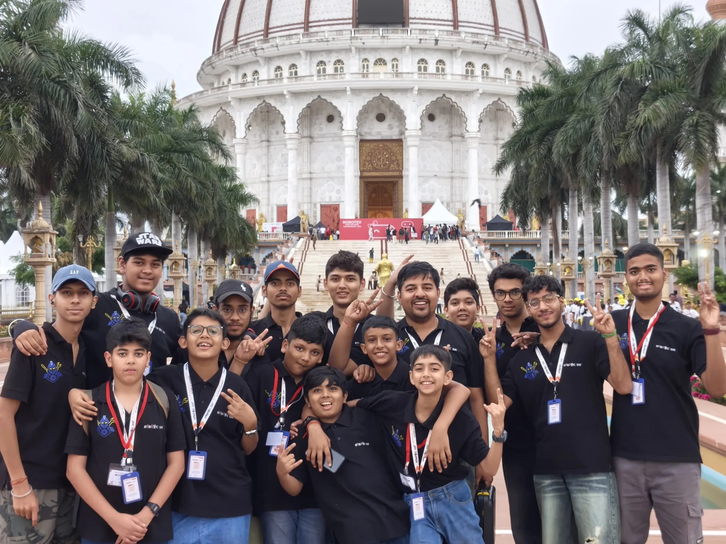 Robotic Sir AI India's delegation competing at the Robotex India National Robotics Championship 2026, World Peace Dome, Pune