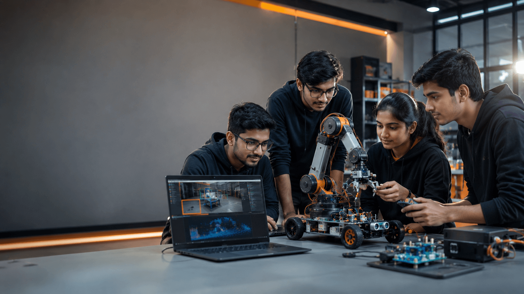 A robotics lab representing AI and automation learning